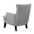 Nail Head Grey Multi Fabric Armed Accent Chair dengan Kaki Kayu Solid